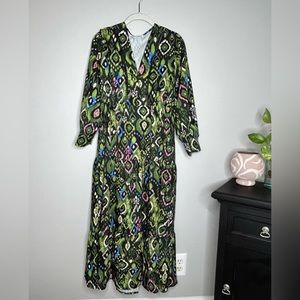 Green multicolored boho print dress